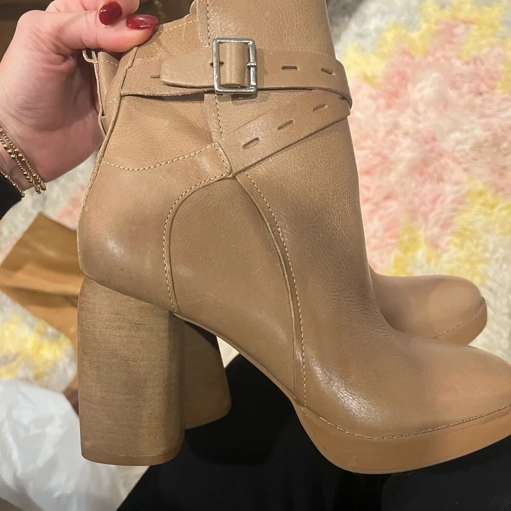 Lucky Brand Natesa Boots Women's US 10 Leather Block Heel Bootie nwot